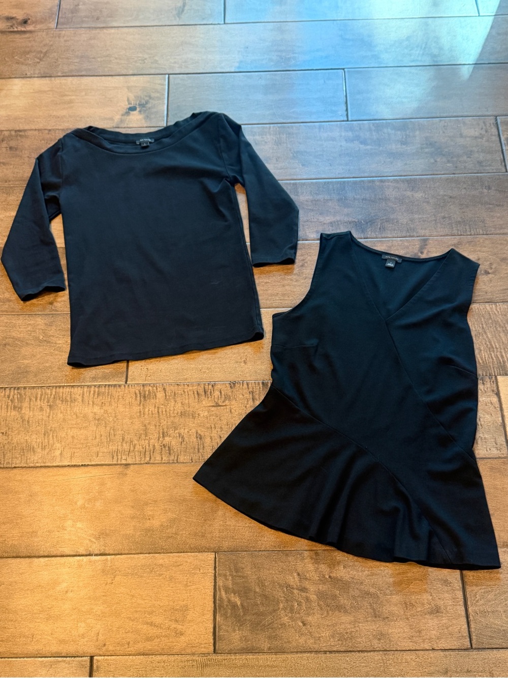 Ann Taylor Top Set Size S Black Long Sleeve Top & Black Sleeveless Peplum